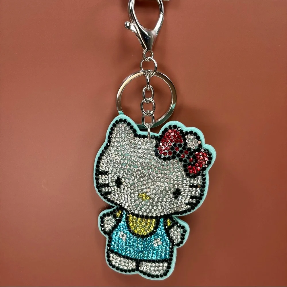 Bling Hello Kitty Keychain - Aqua & Red Accents